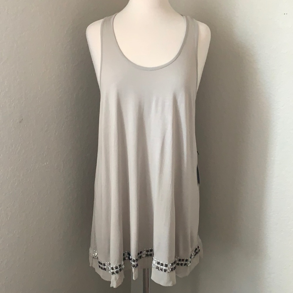 WILLI SMITH NWT grey sequin detailed ruffle tunic tank